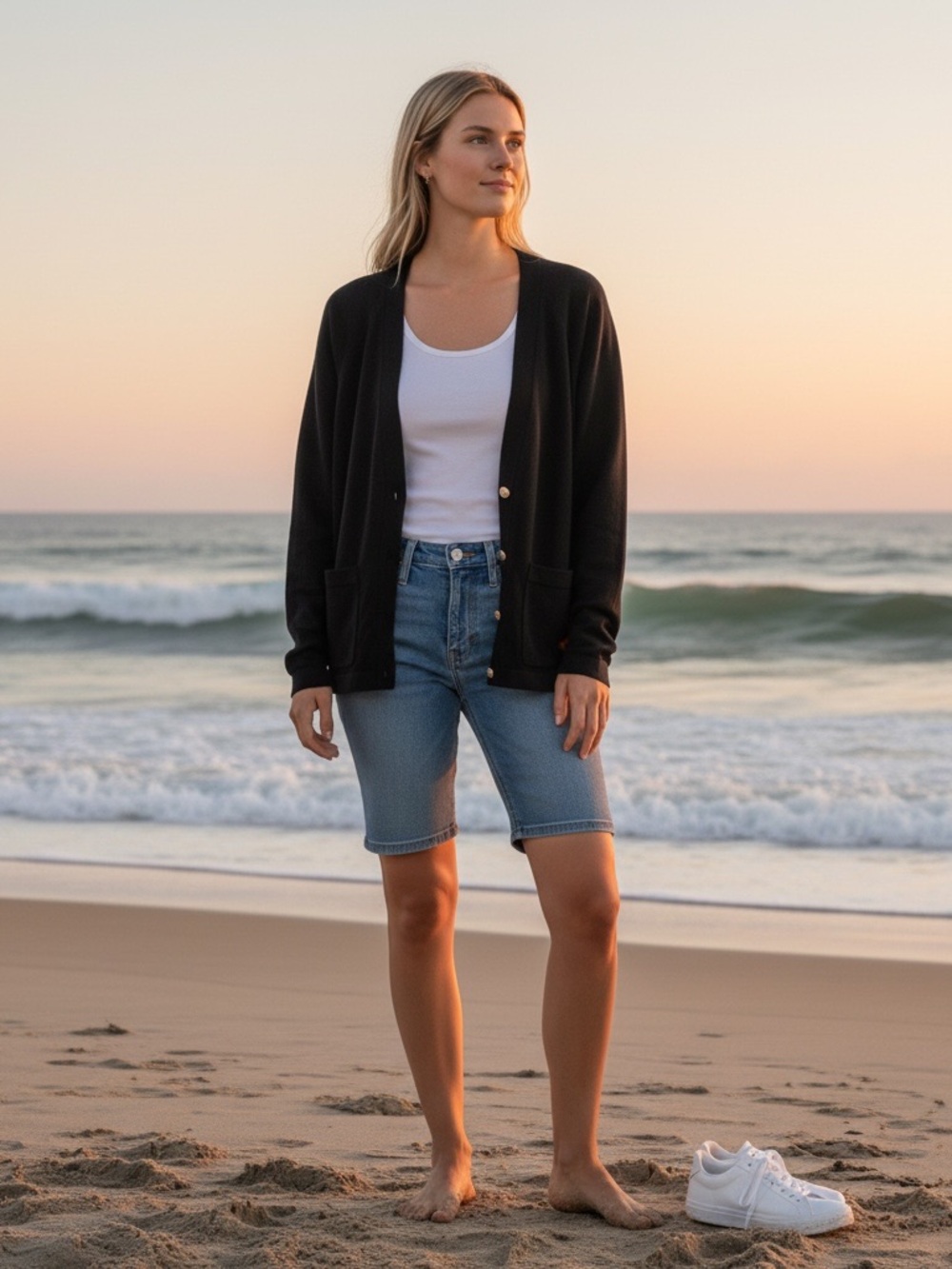 Black Button-Front Cardigan EVEREVE size XL quiet luxury super soft